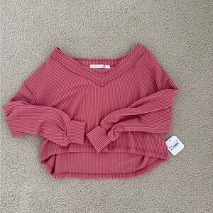 Altar’d StateWaffle Knit V-Neck Cropped Sweater - Dusty Rose